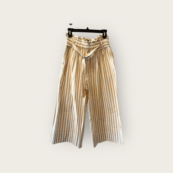New Who What Wear Paperbag Waist Pinstripe Wide Leg Crop Pants Small - Picture 2 of 4